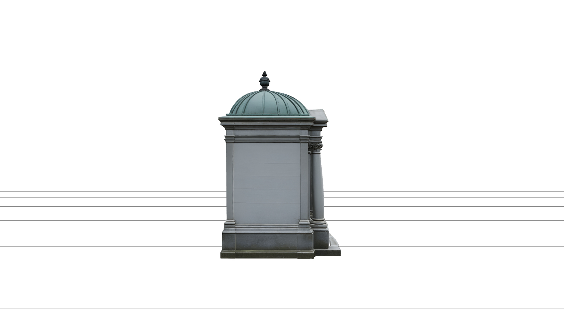 Stone Mausoleum with Bronze Door and Copper Roof 3D Model 3D Model