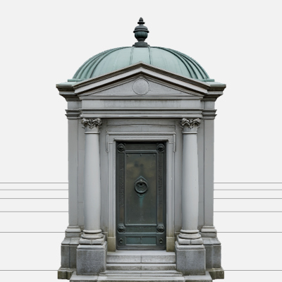 Stone Mausoleum with Bronze Door and Copper Roof 3D Model
