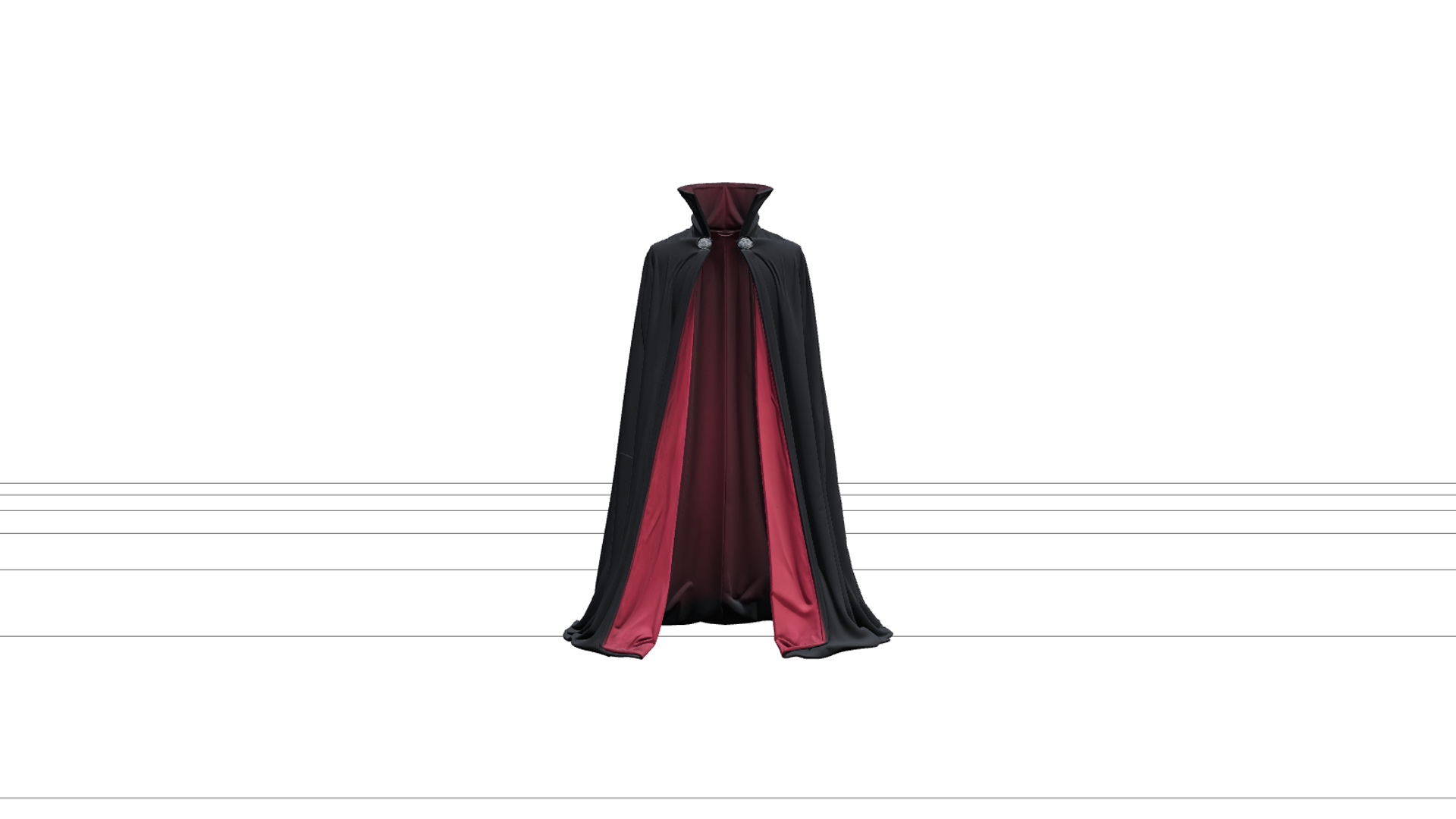 Vampire Cape with Crimson Lining and Silver Clasp 3D Model 3D Model