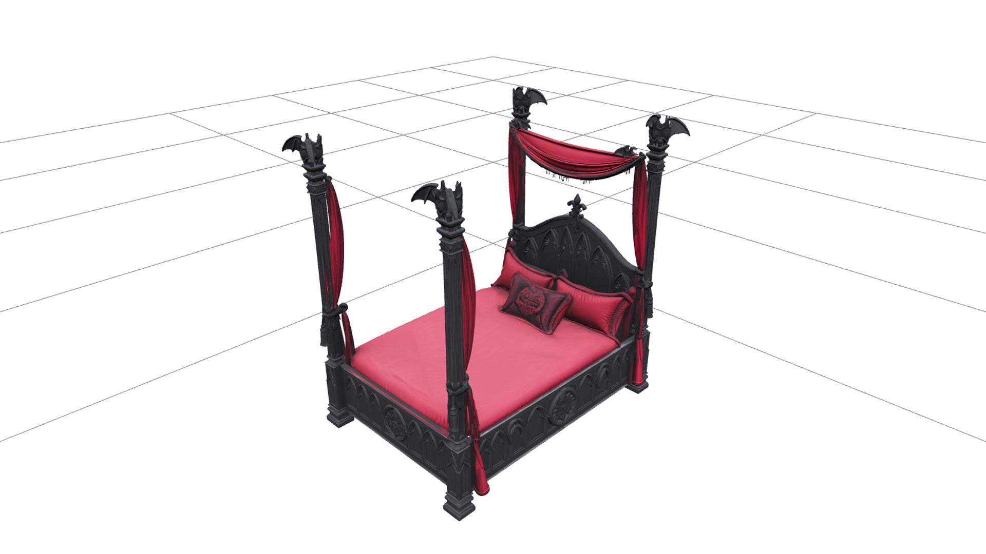 Vampire Four Poster Bed with Crimson Bedding 3D Model Asset 3D Model
