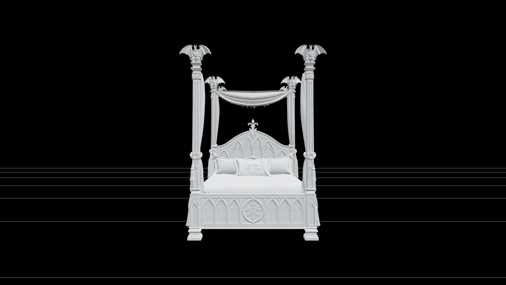 Vampire Four Poster Bed with Crimson Bedding 3D Model Asset 3D Model