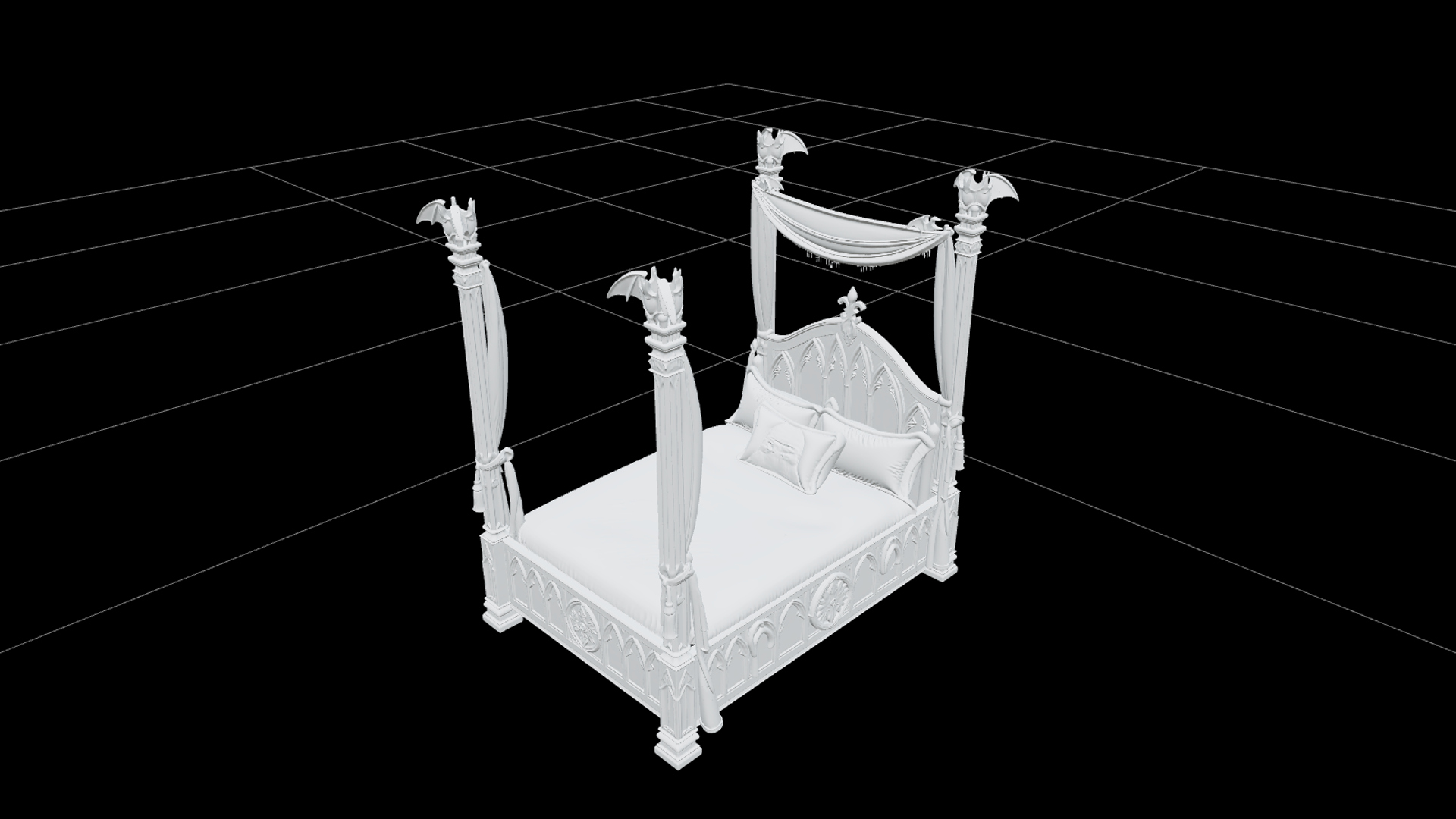 Vampire Four Poster Bed with Crimson Bedding 3D Model Asset 3D Model