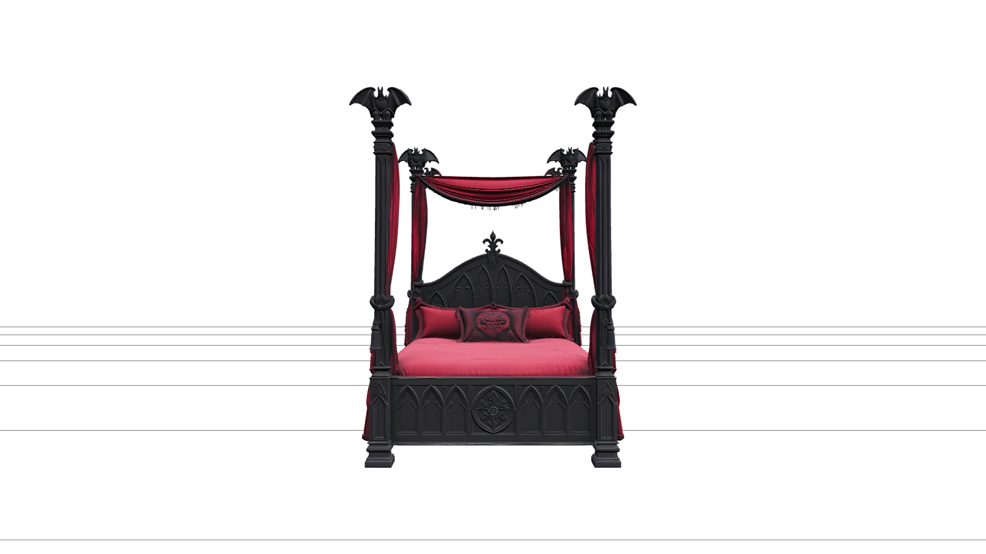Vampire Four Poster Bed with Crimson Bedding 3D Model Asset 3D Model