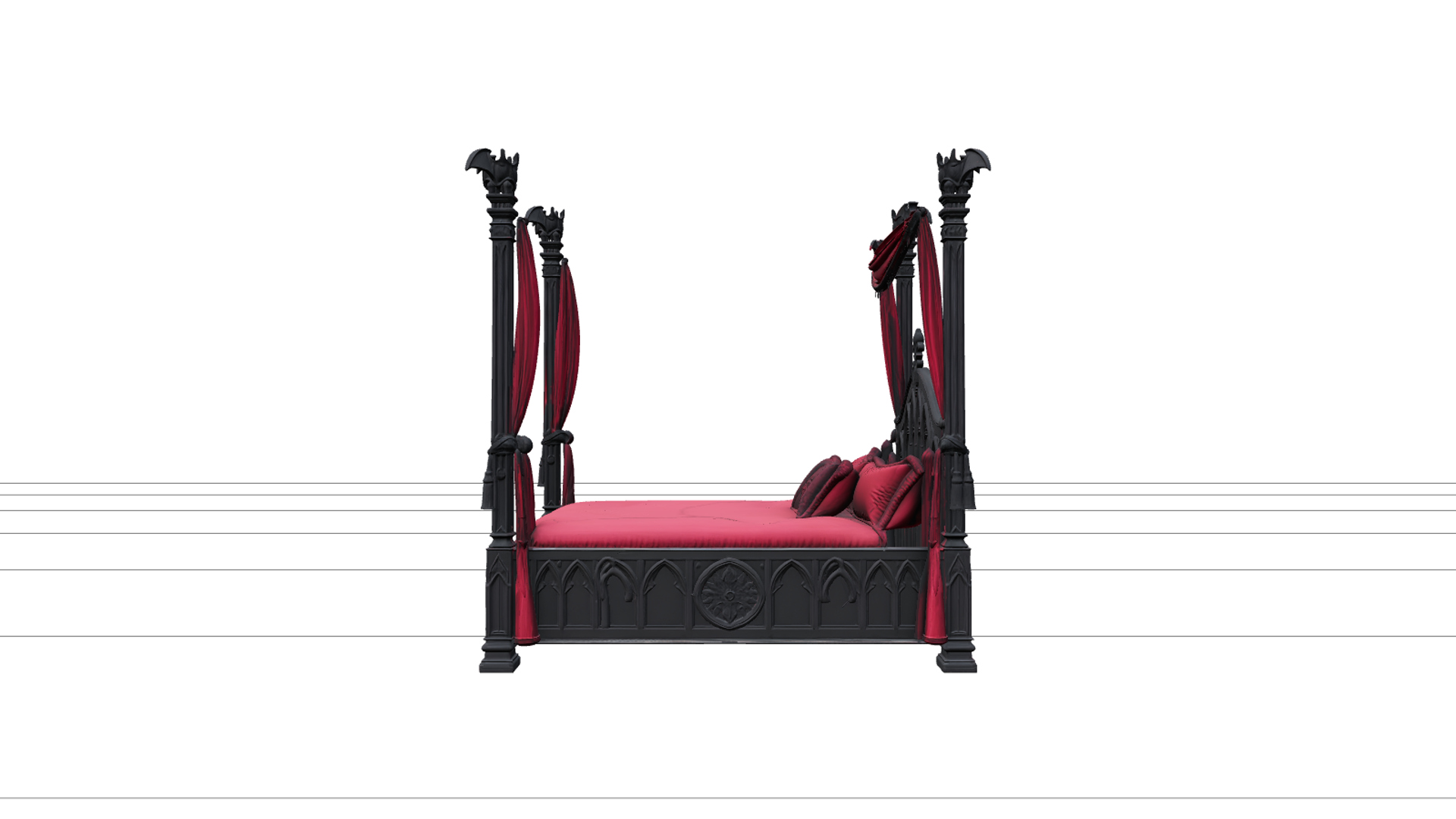 Vampire Four Poster Bed with Crimson Bedding 3D Model Asset 3D Model