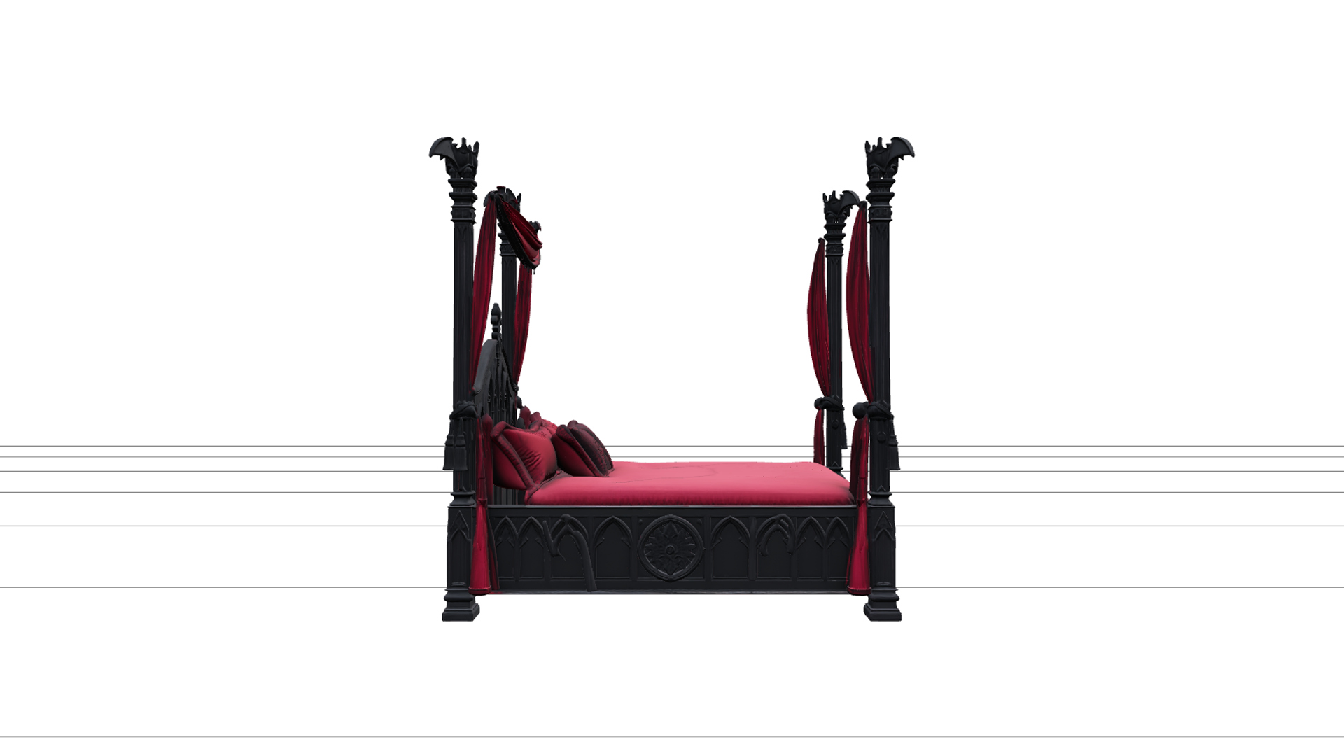 Vampire Four Poster Bed with Crimson Bedding 3D Model Asset 3D Model
