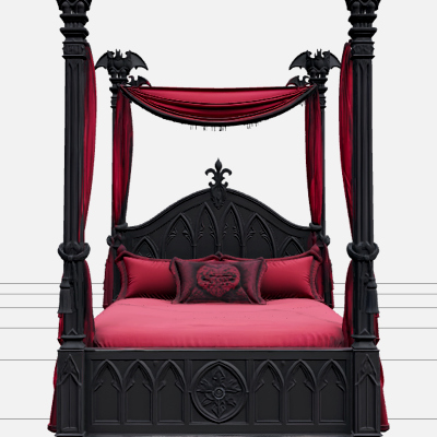 Vampire Four Poster Bed with Crimson Bedding 3D Model Asset