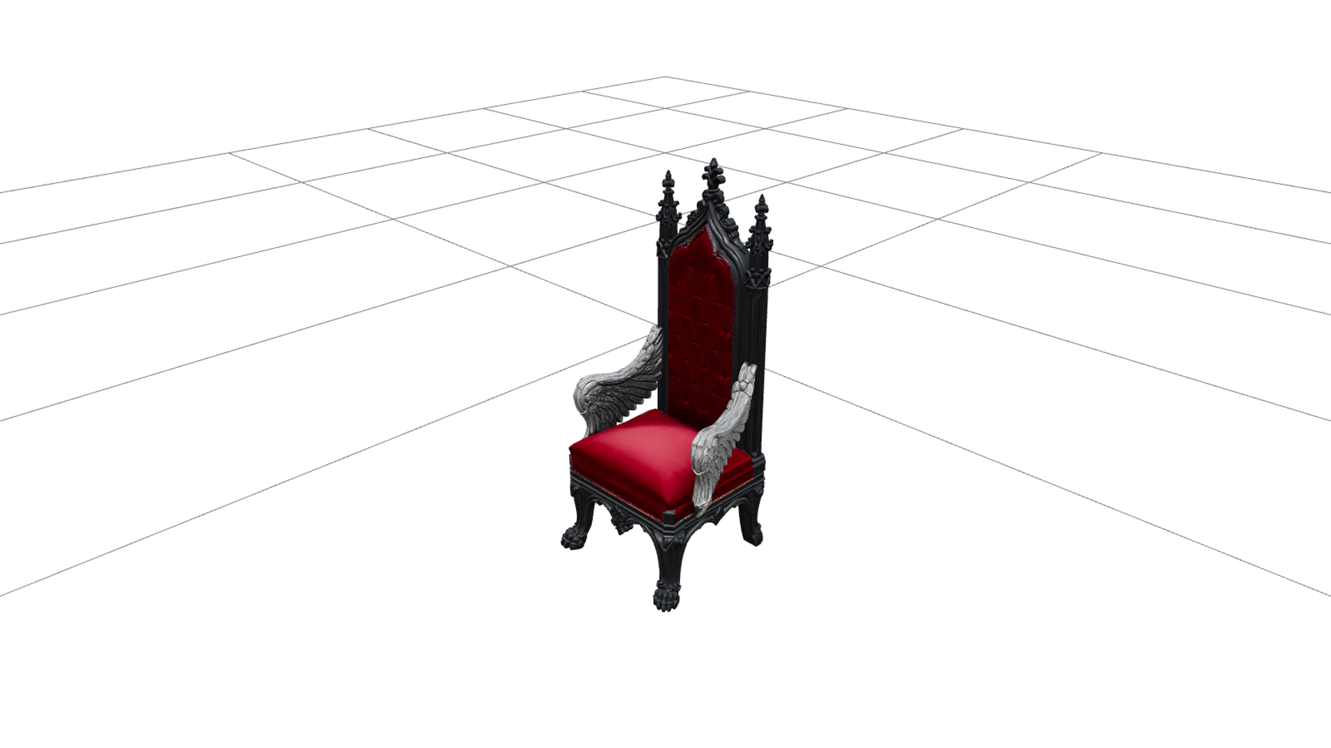 Vampire Throne with Crimson Velvet and Silver Wings 3D Model 3D Model