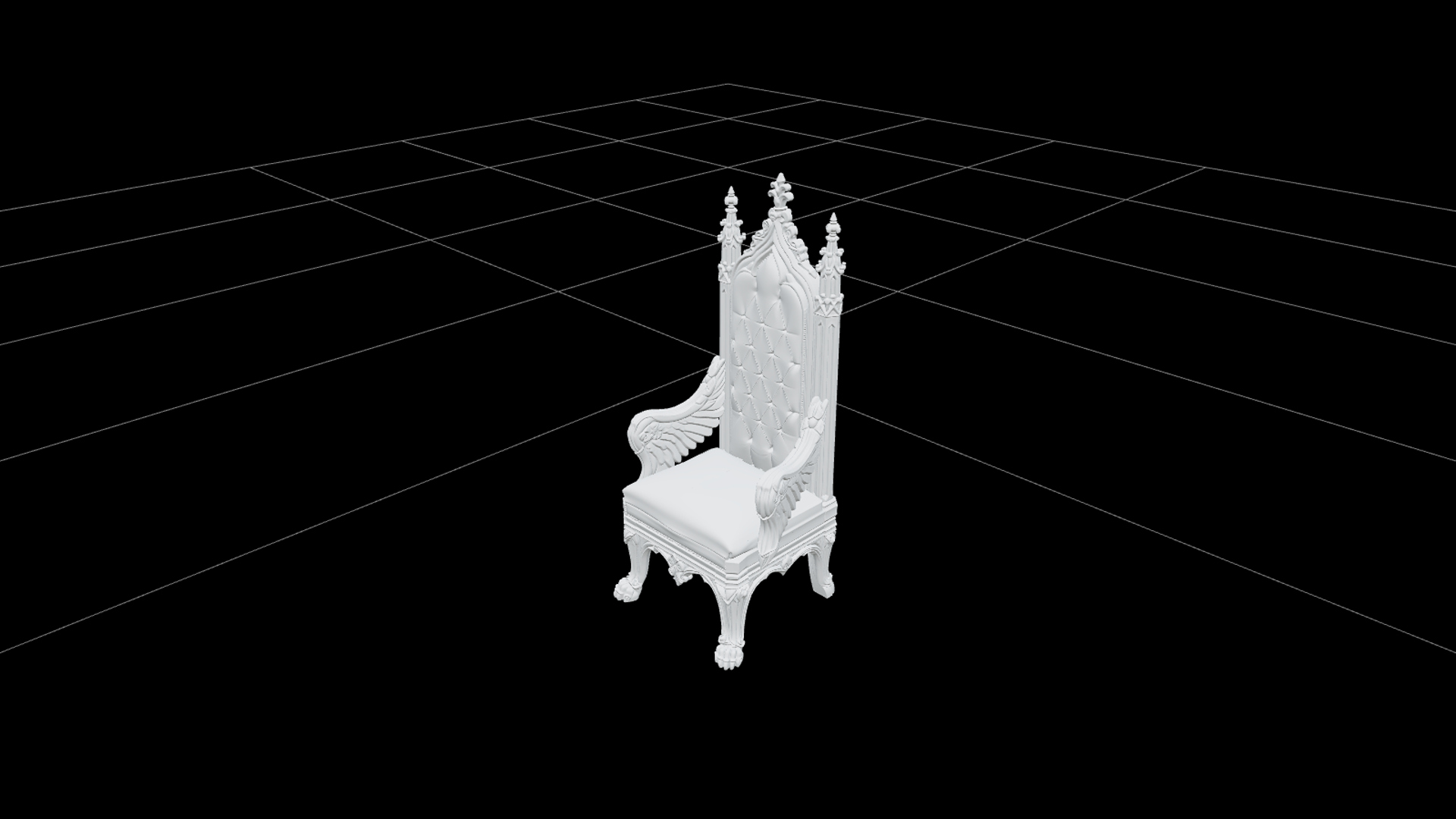 Vampire Throne with Crimson Velvet and Silver Wings 3D Model 3D Model