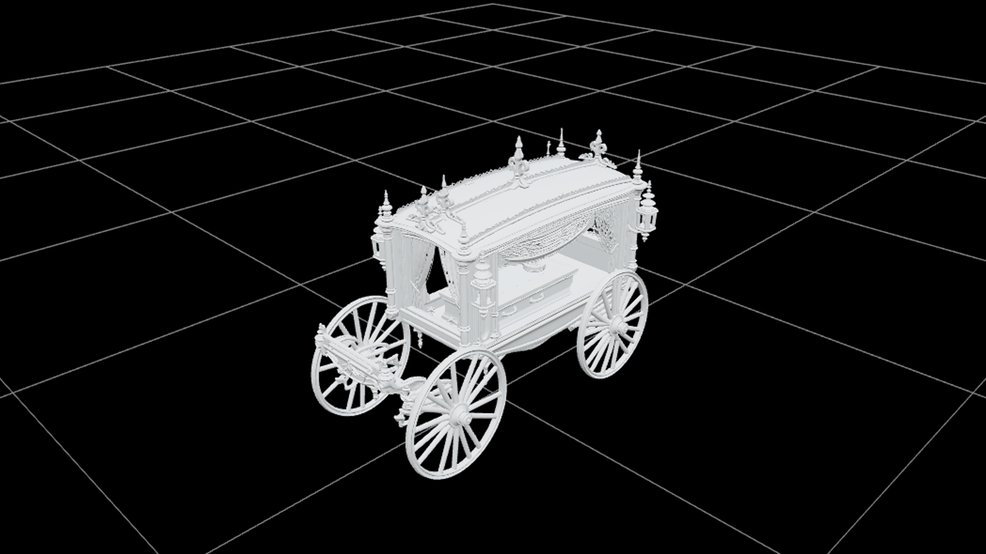 Victorian Hearse with Purple Curtains Silver Spokes 3D Model 3D Model