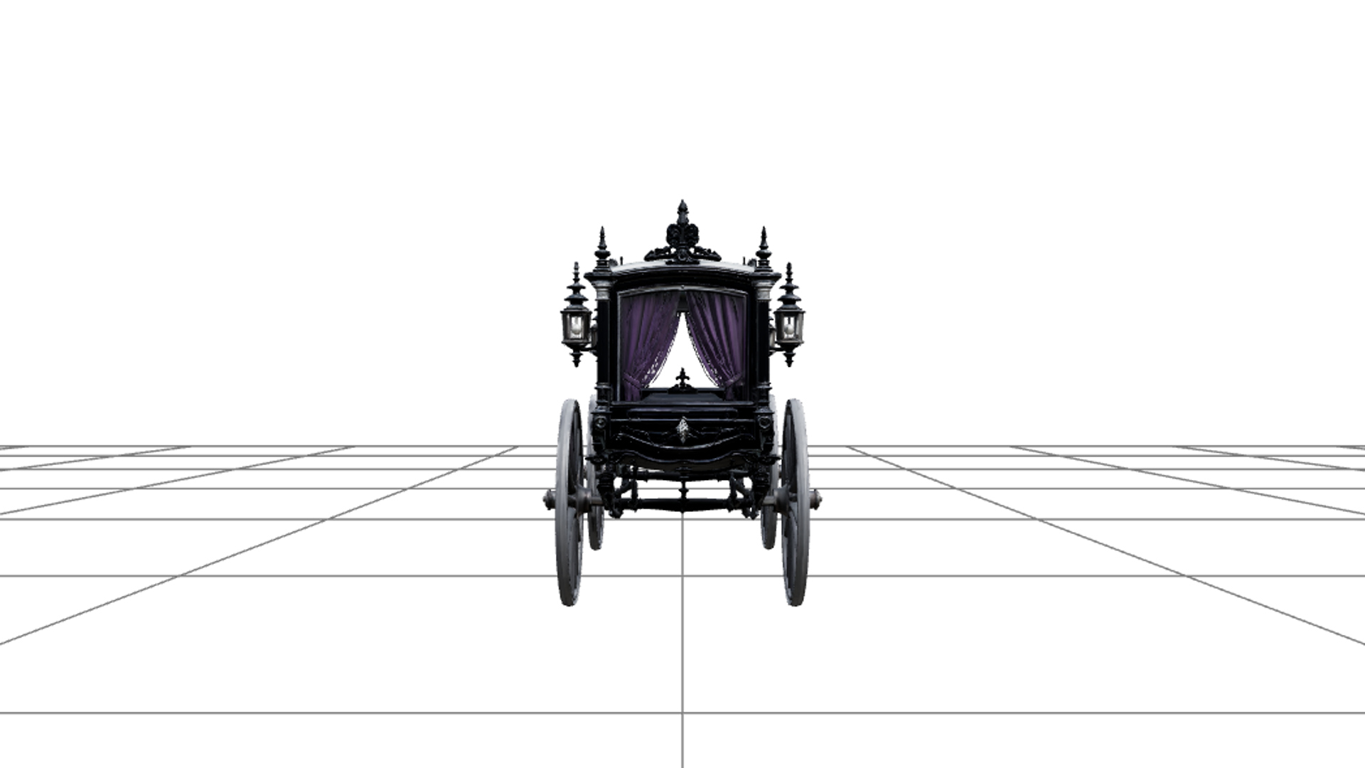 Victorian Hearse with Purple Curtains Silver Spokes 3D Model 3D Model
