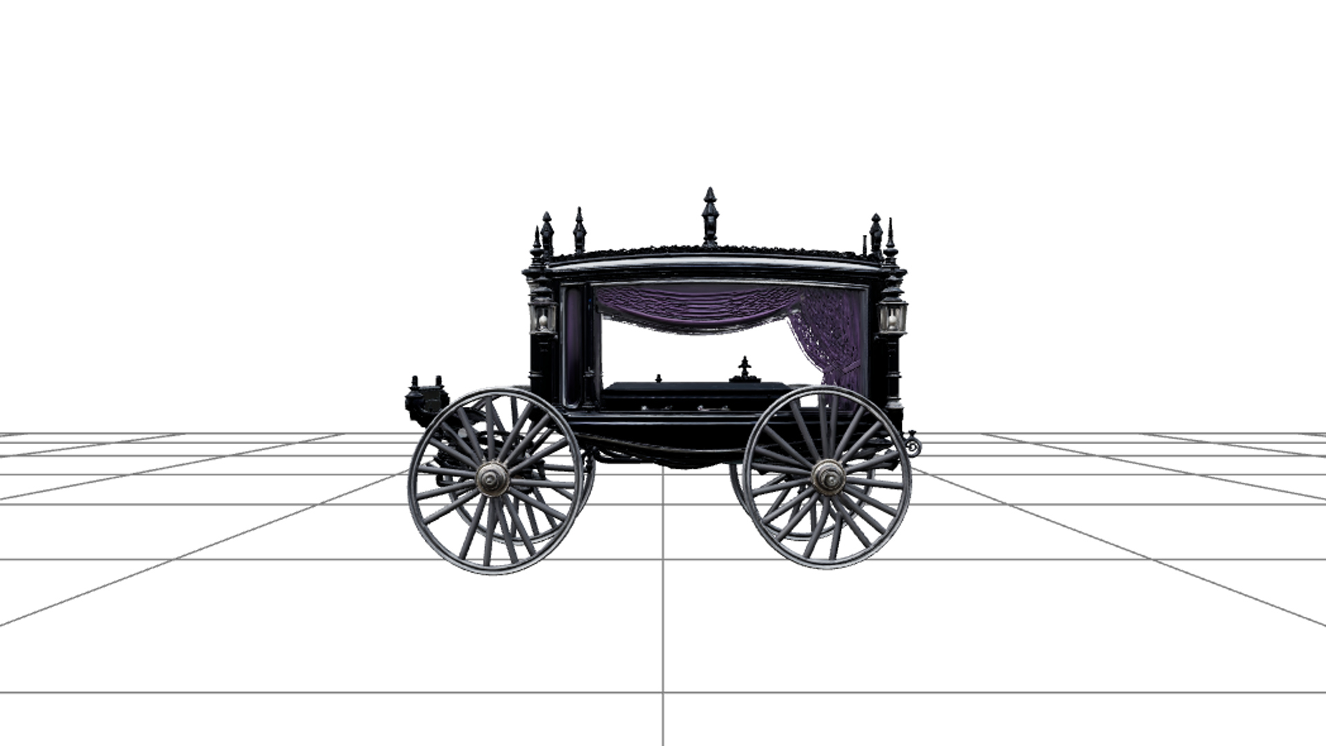 Victorian Hearse with Purple Curtains Silver Spokes 3D Model 3D Model