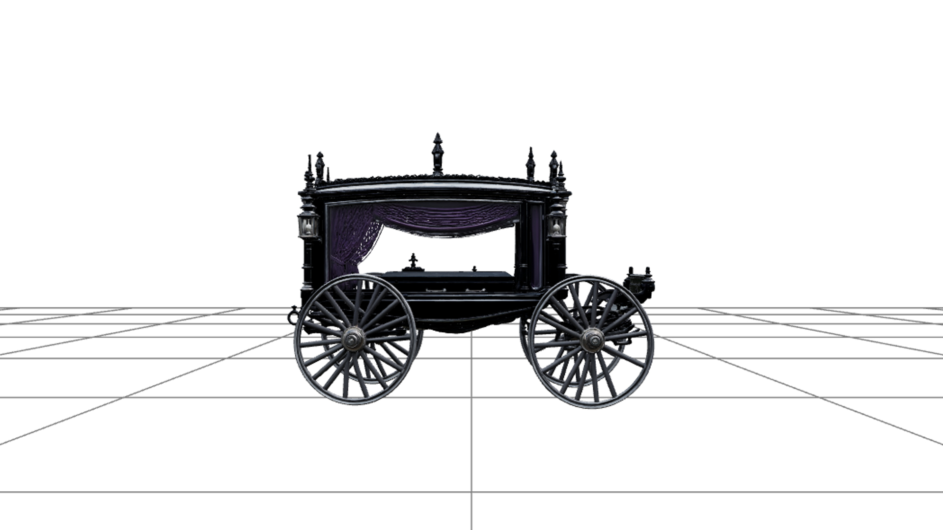 Victorian Hearse with Purple Curtains Silver Spokes 3D Model 3D Model