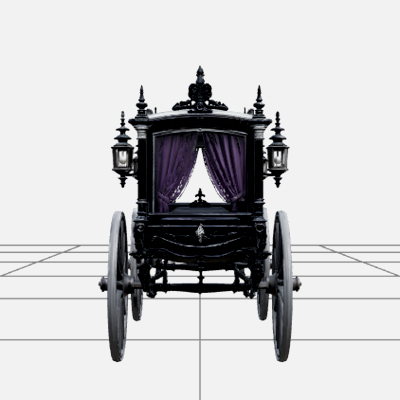 Victorian Hearse with Purple Curtains Silver Spokes 3D Model