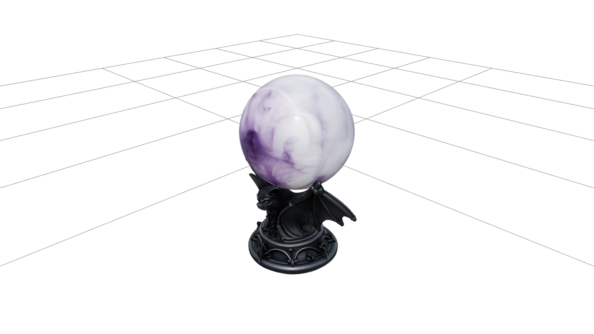 Violet Crystal Ball on Smoky Bat Wing Pedestal 3D Model 3D Model