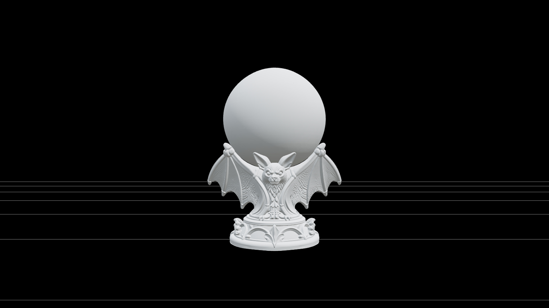 Violet Crystal Ball on Smoky Bat Wing Pedestal 3D Model 3D Model