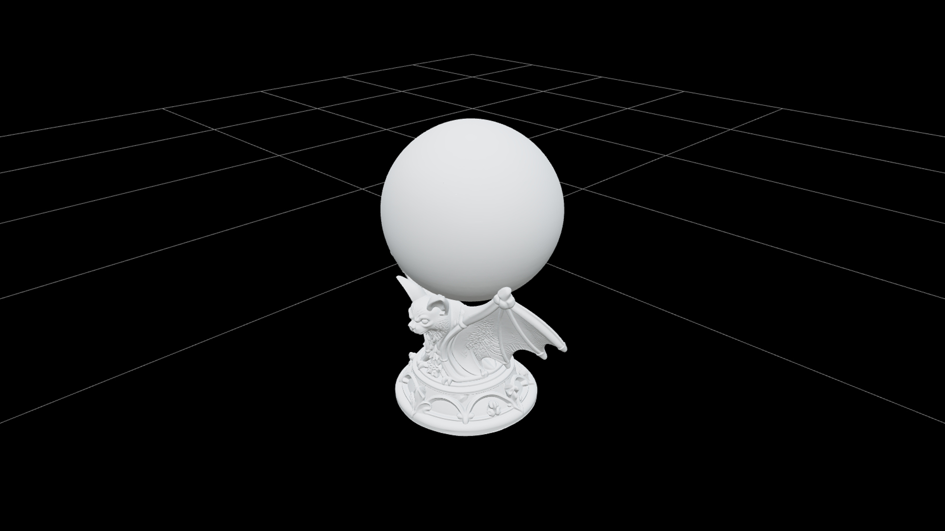 Violet Crystal Ball on Smoky Bat Wing Pedestal 3D Model 3D Model