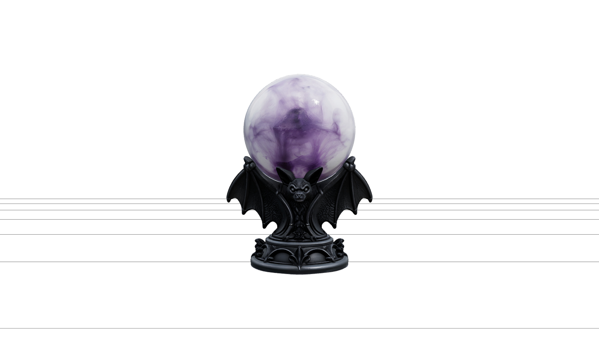 Violet Crystal Ball on Smoky Bat Wing Pedestal 3D Model 3D Model