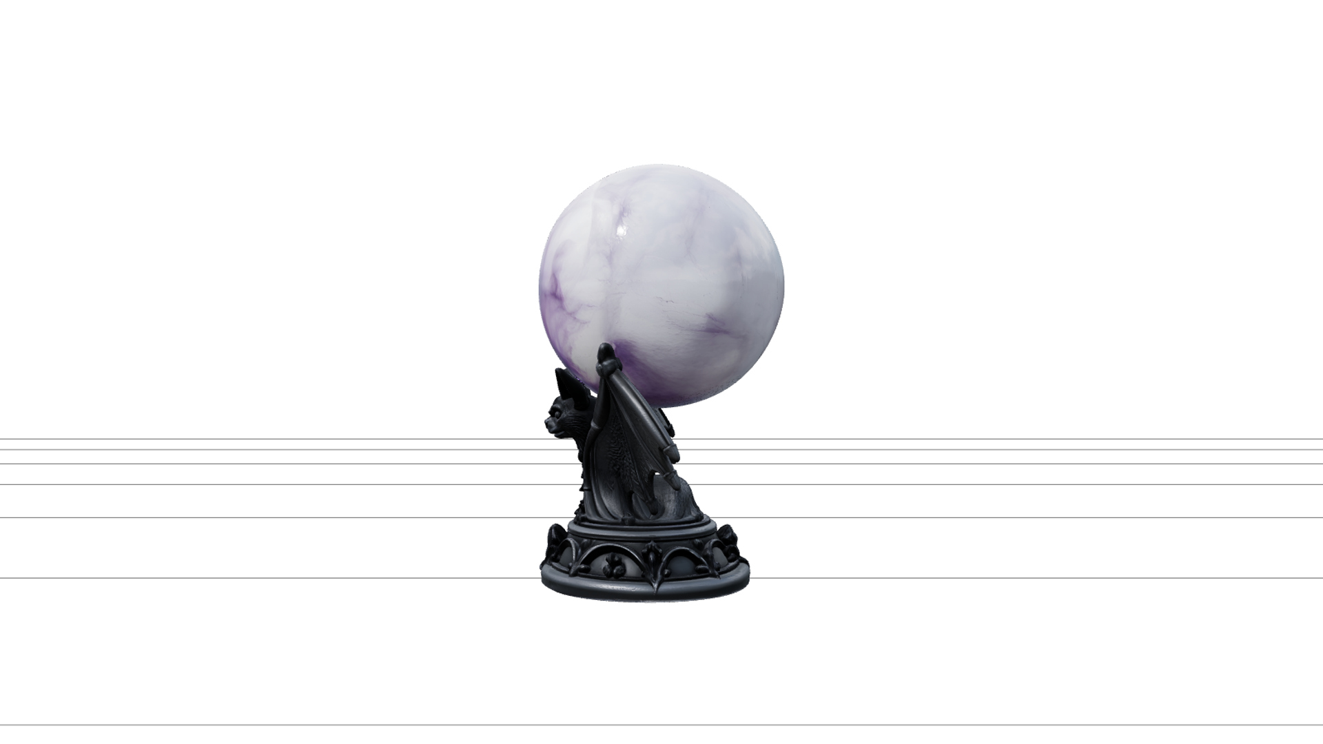 Violet Crystal Ball on Smoky Bat Wing Pedestal 3D Model 3D Model