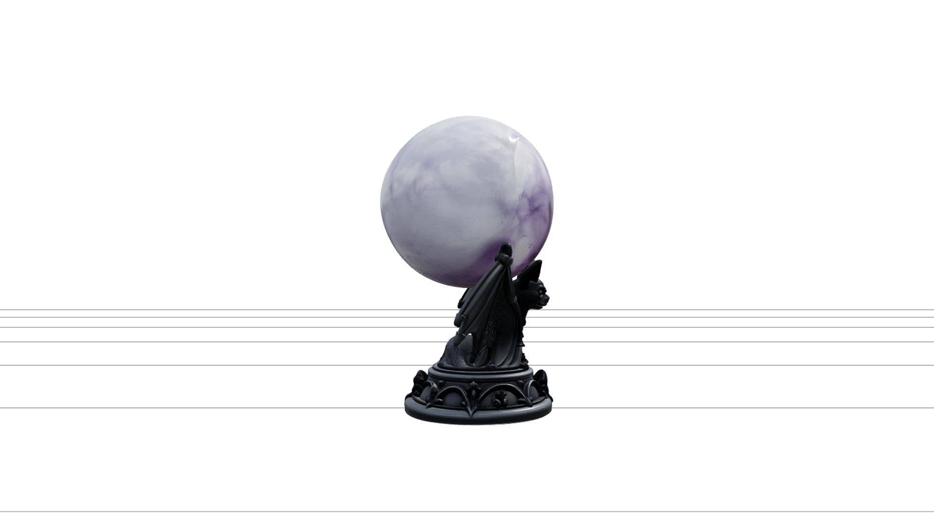 Violet Crystal Ball on Smoky Bat Wing Pedestal 3D Model 3D Model