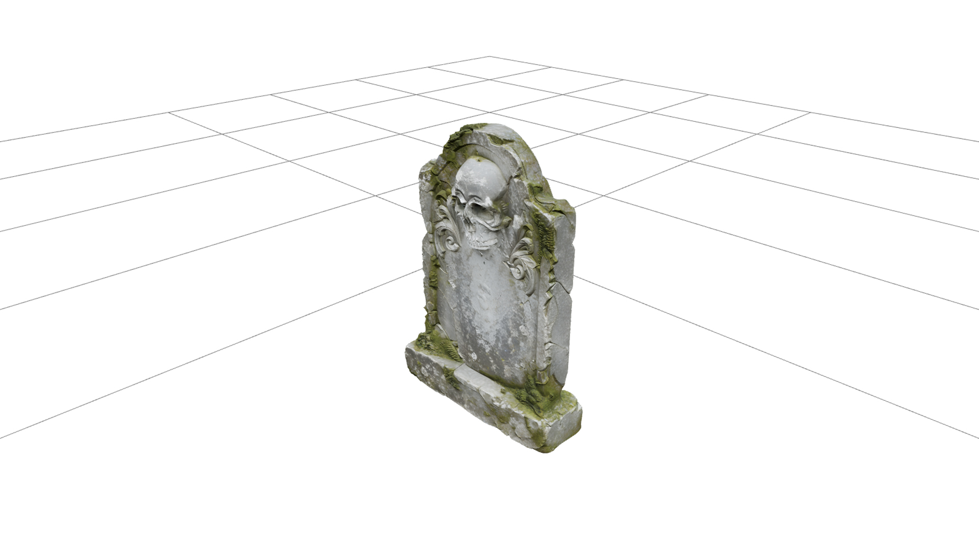 Weathered Skull Gravestone with Green Moss 3D Model Asset 3D Model