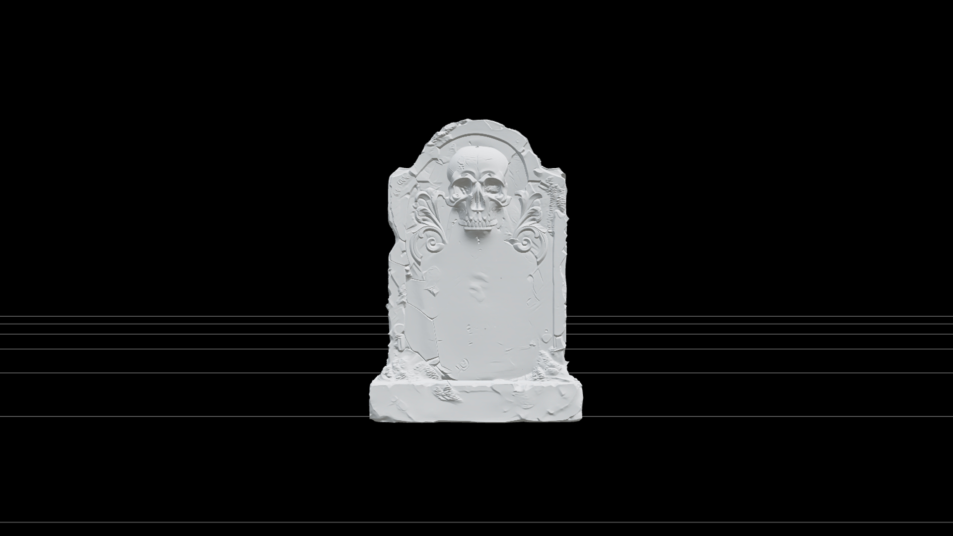 Weathered Skull Gravestone with Green Moss 3D Model Asset 3D Model