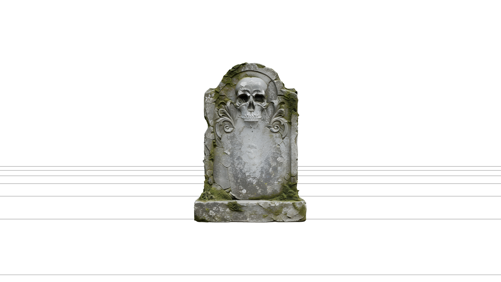 Weathered Skull Gravestone with Green Moss 3D Model Asset 3D Model