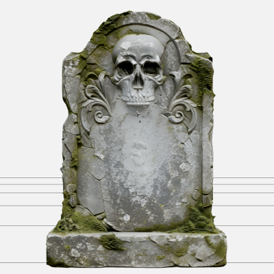 Weathered Skull Gravestone with Green Moss 3D Model Asset