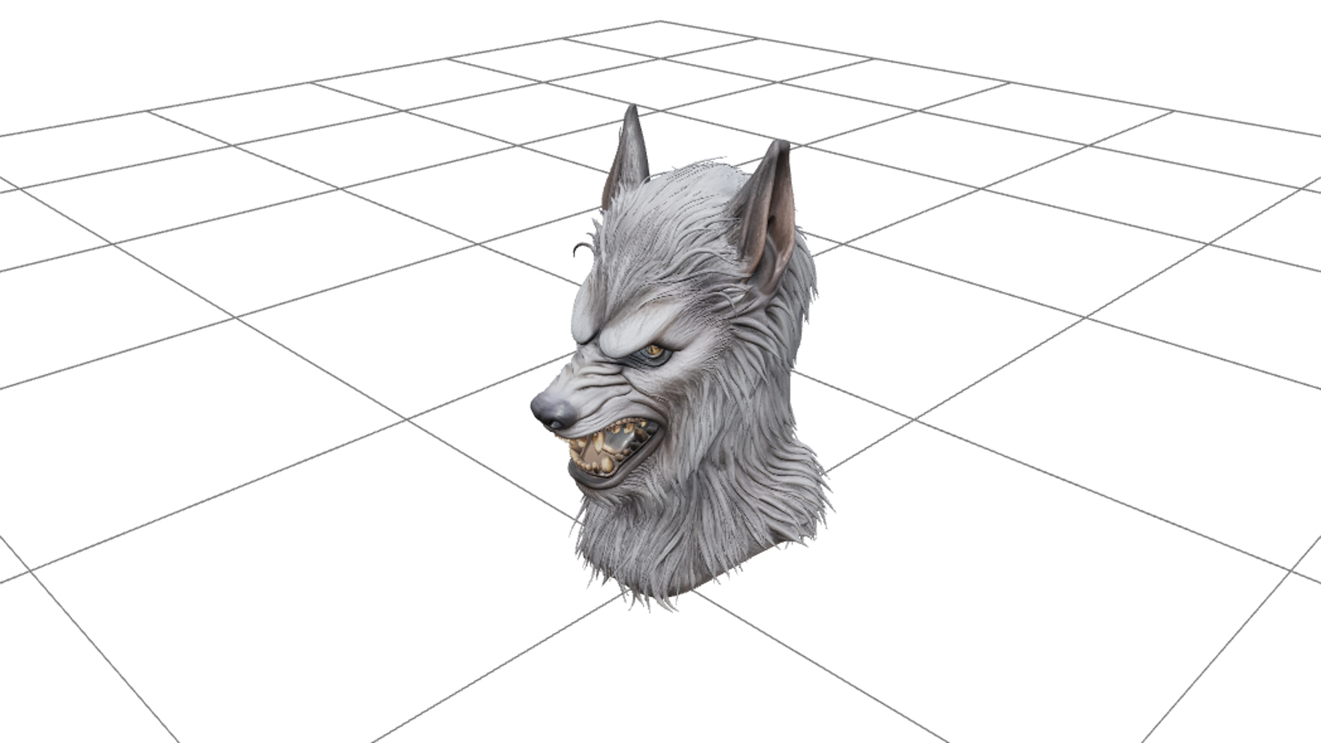 Werewolf Mask with Gray Fur and Cream Fangs 3D Model Asset 3D Model