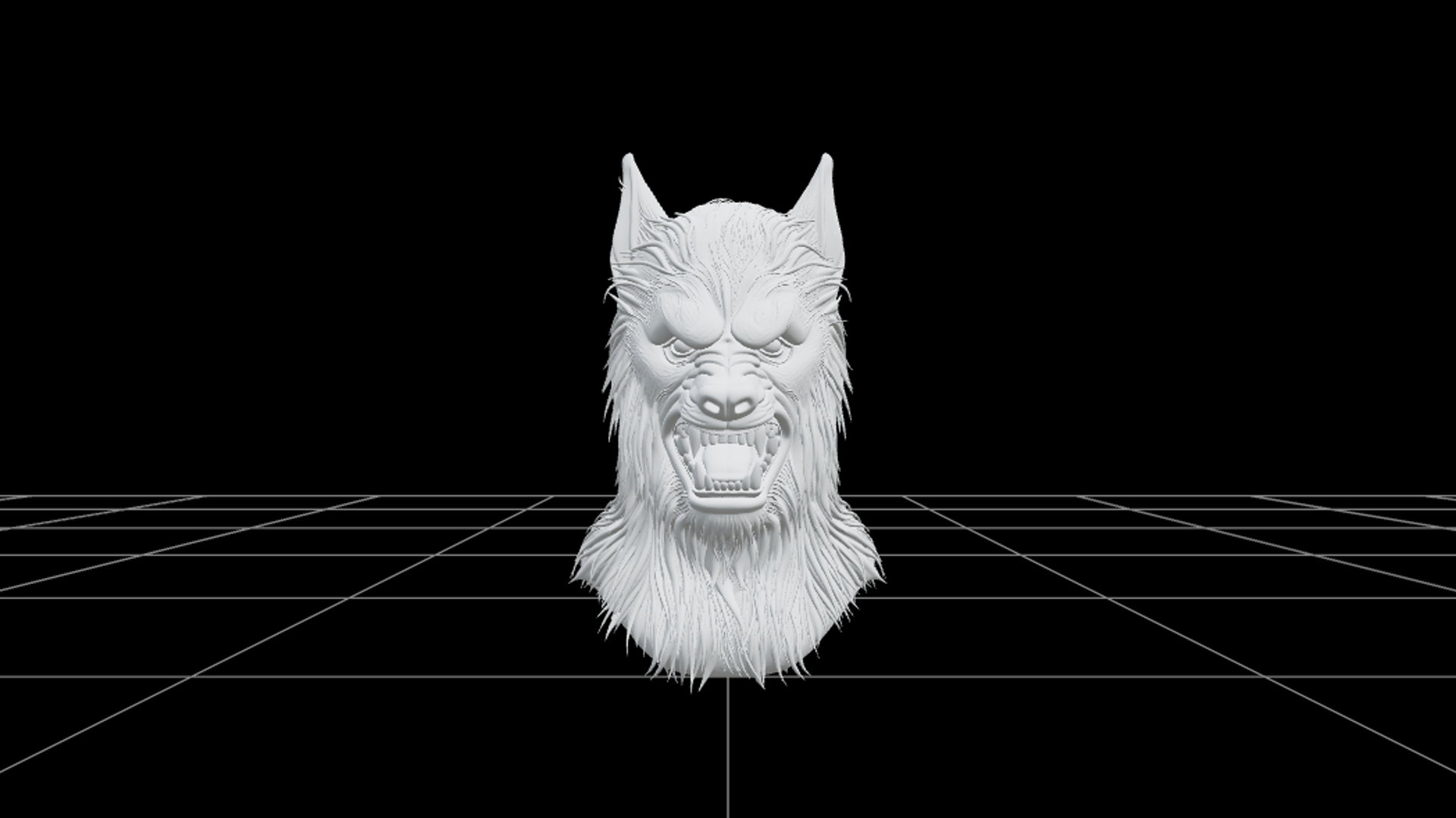Werewolf Mask with Gray Fur and Cream Fangs 3D Model Asset 3D Model