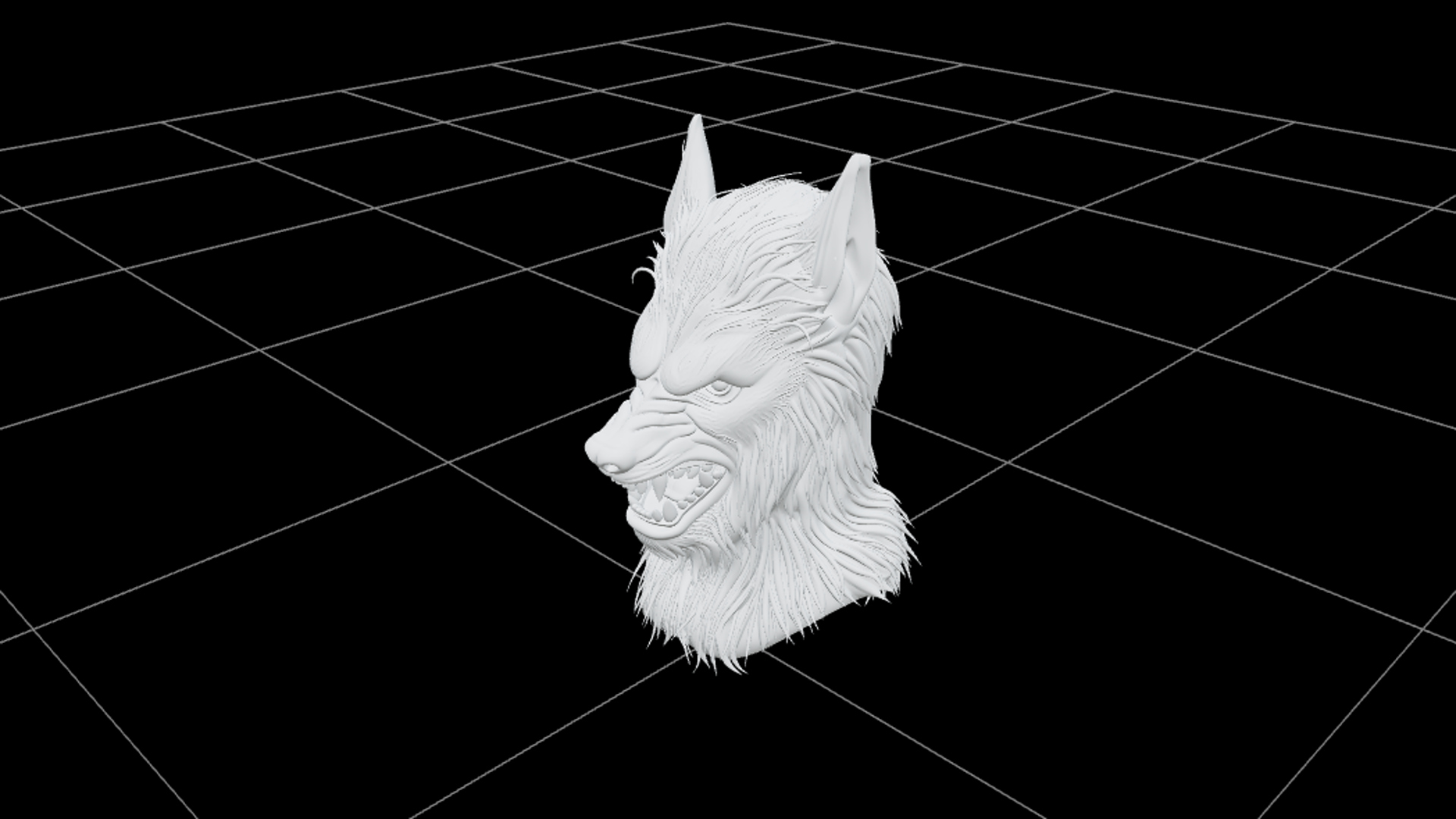 Werewolf Mask with Gray Fur and Cream Fangs 3D Model Asset 3D Model