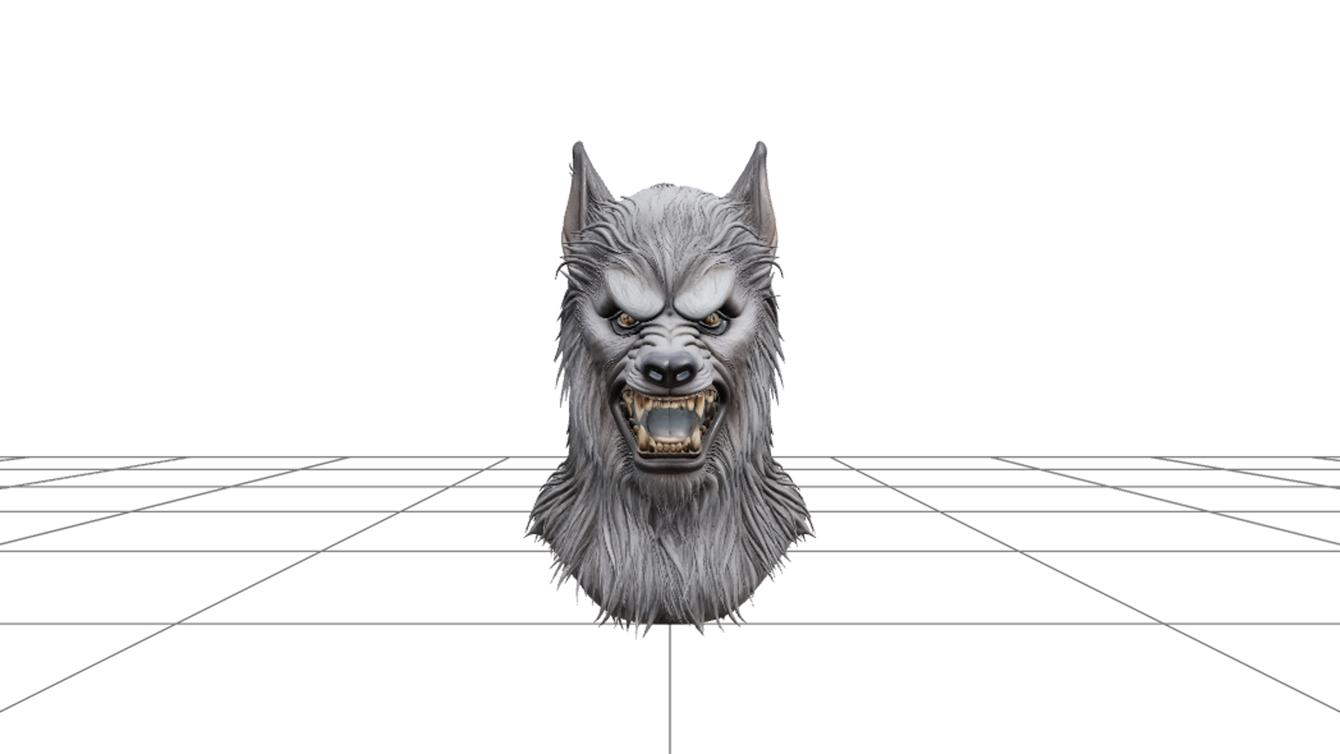 Werewolf Mask with Gray Fur and Cream Fangs 3D Model Asset 3D Model