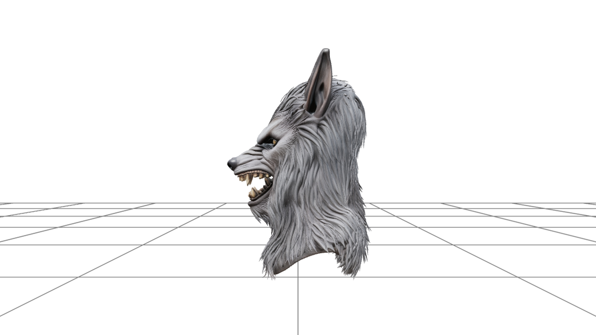 Werewolf Mask with Gray Fur and Cream Fangs 3D Model Asset 3D Model