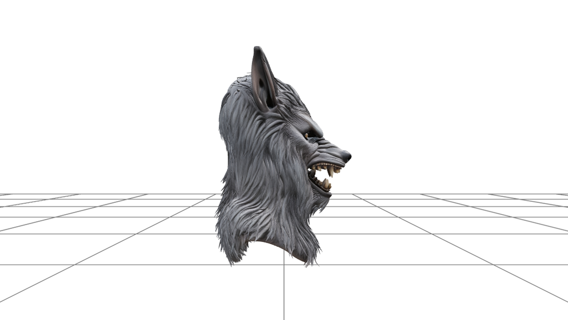 Werewolf Mask with Gray Fur and Cream Fangs 3D Model Asset 3D Model