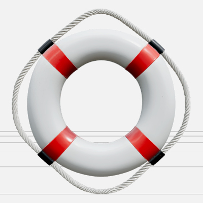 White Ring Buoy with Four Red Bands and Loop Grab Rope Model