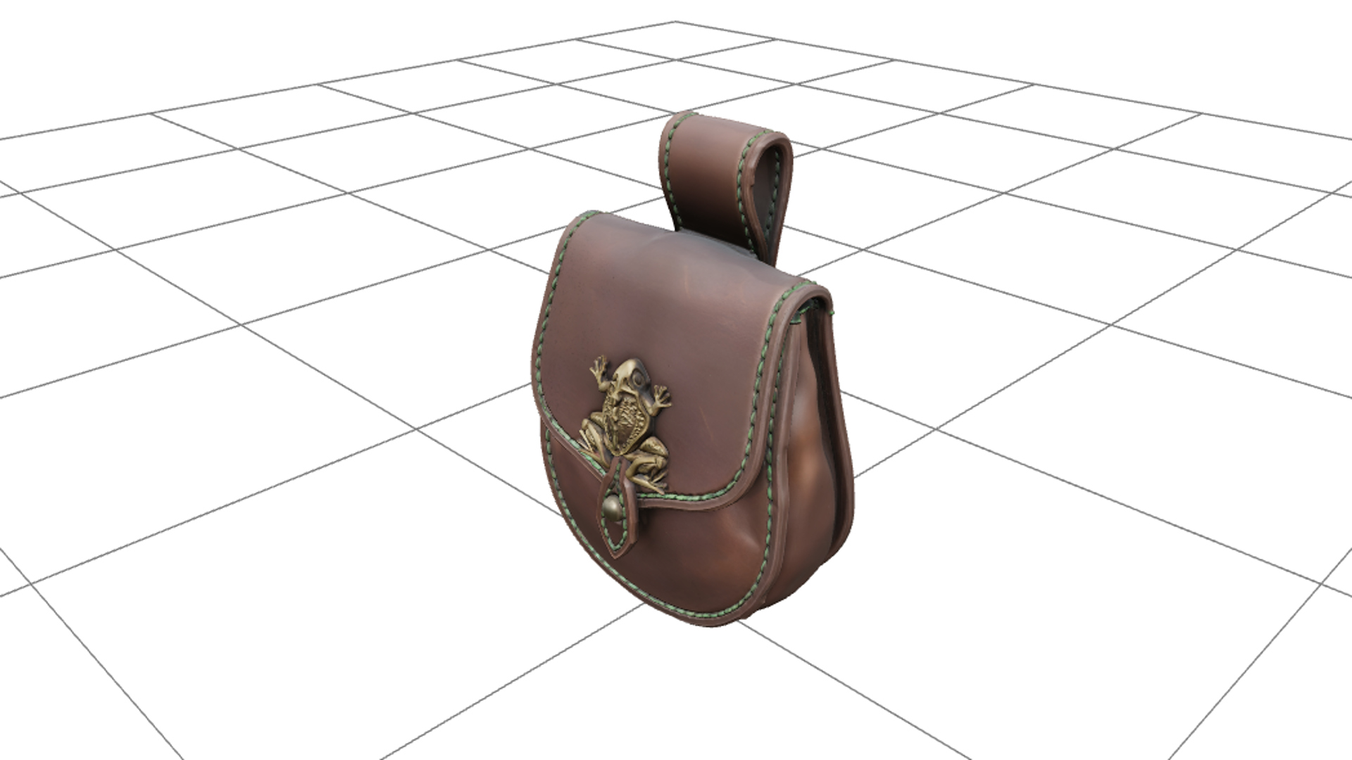 Witch Belt Pouch with Green Stitching and Toad Clasp 3D Mode 3D Model