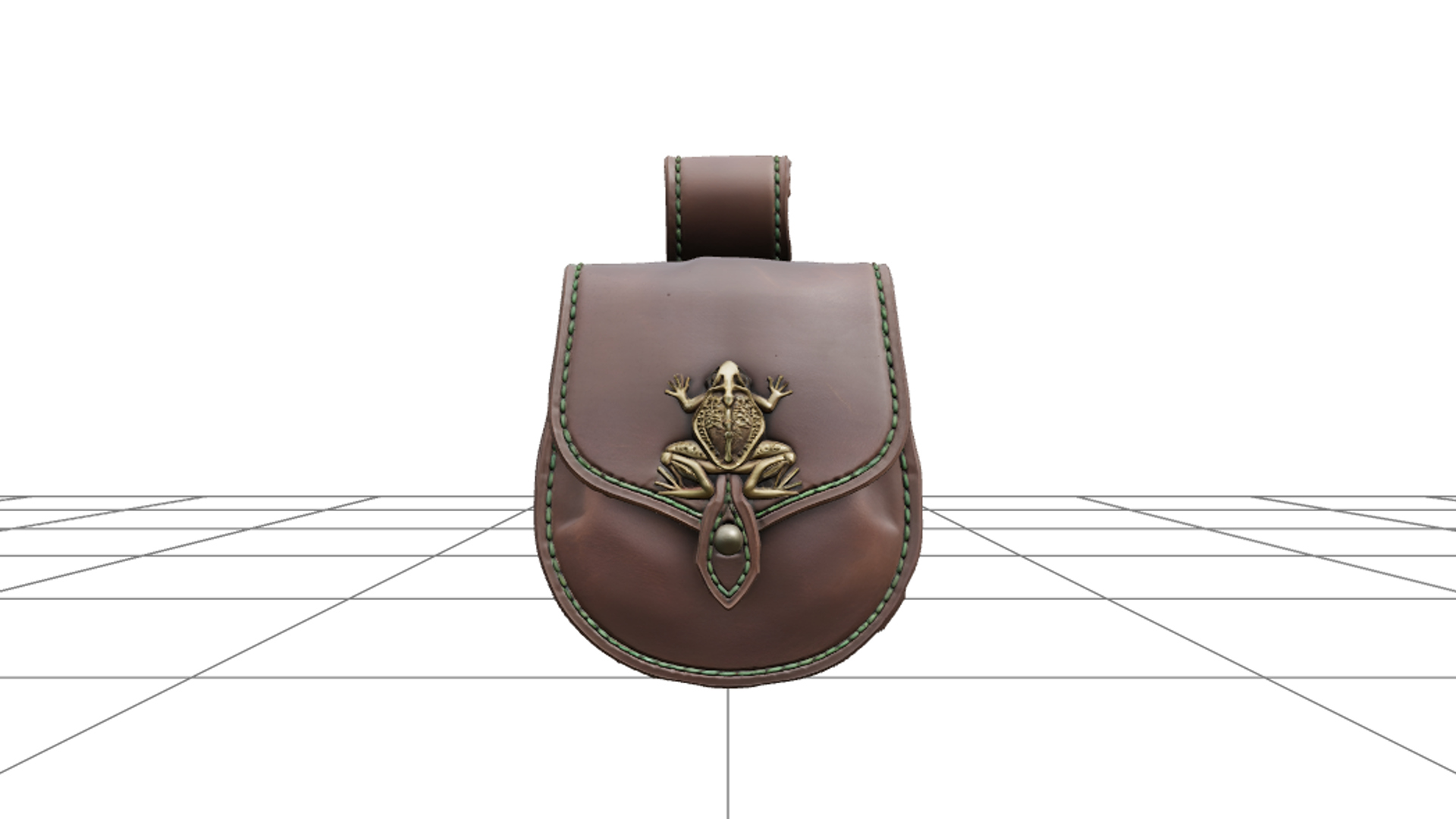 Witch Belt Pouch with Green Stitching and Toad Clasp 3D Mode 3D Model
