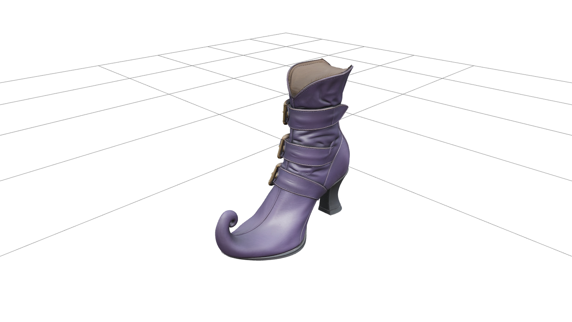 Witch Boot with Curled Toe and Purple Leather 3D Model Asset 3D Model