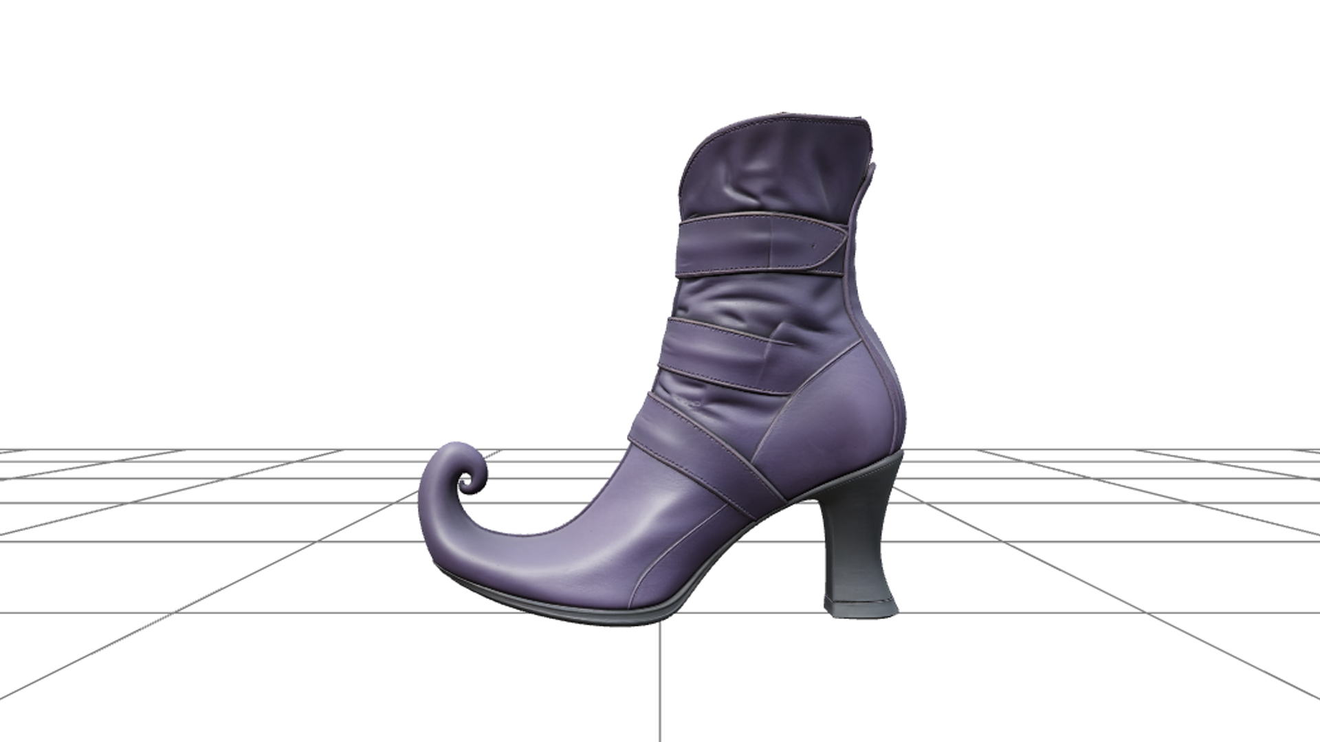 Witch Boot with Curled Toe and Purple Leather 3D Model Asset 3D Model