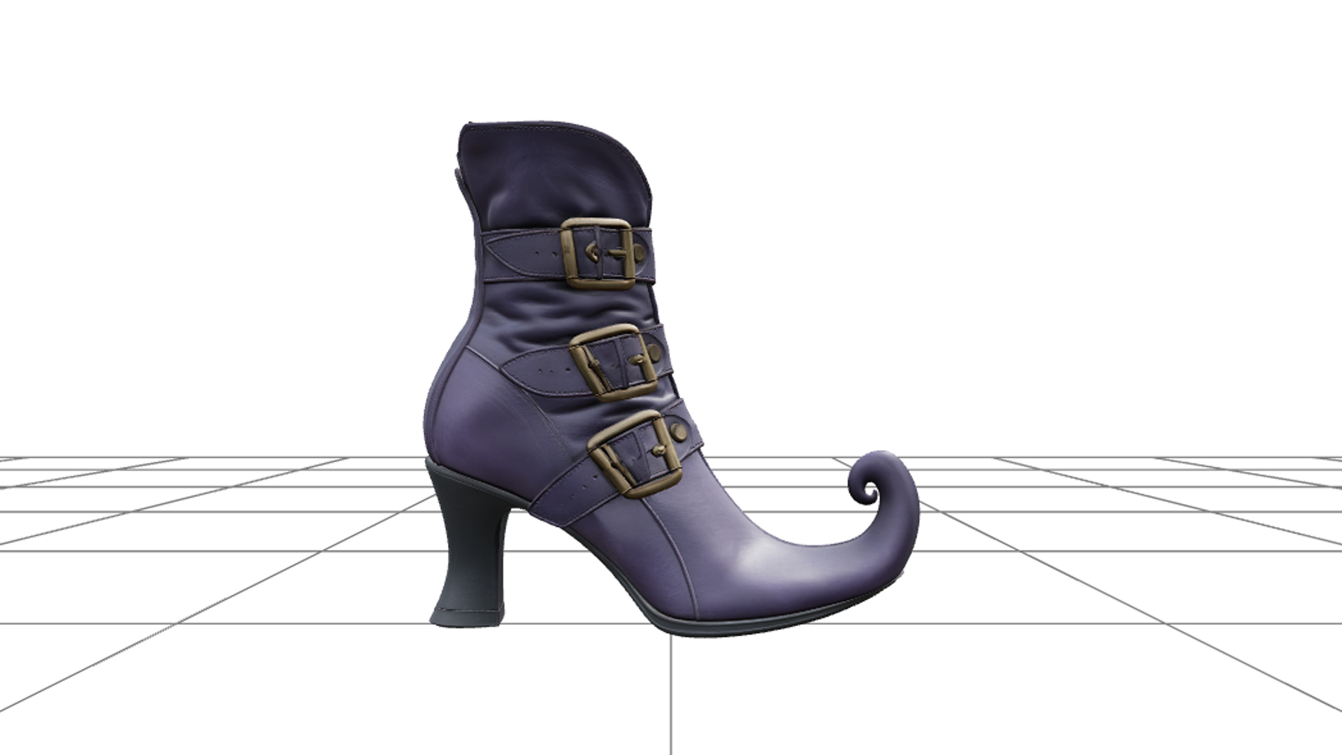 Witch Boot with Curled Toe and Purple Leather 3D Model Asset 3D Model