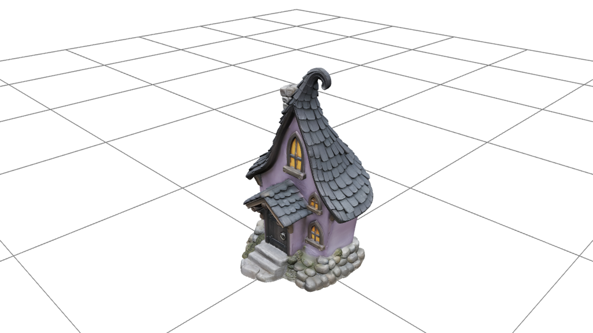 Witch Cottage with Crooked Plum Walls Amber Windows 3d Model 3D Model