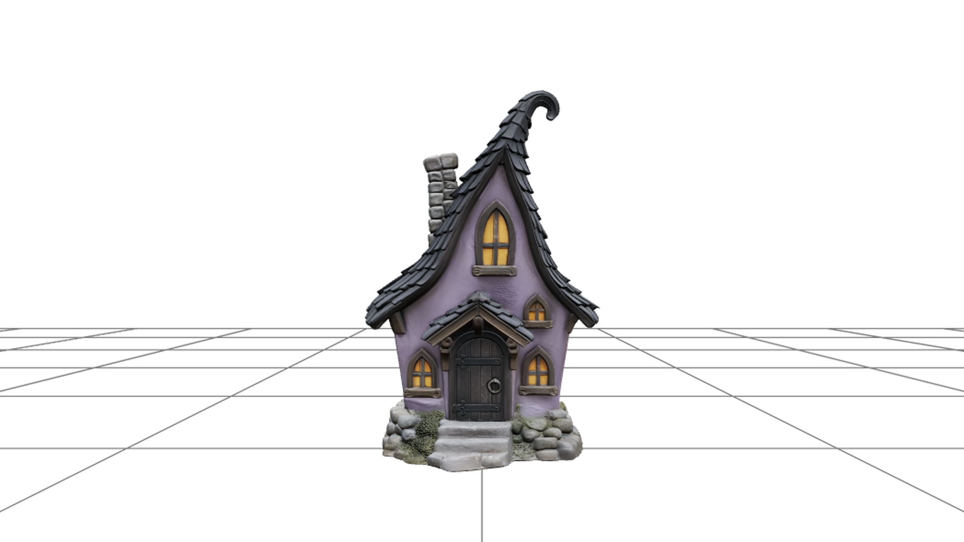Witch Cottage with Crooked Plum Walls Amber Windows 3d Model 3D Model