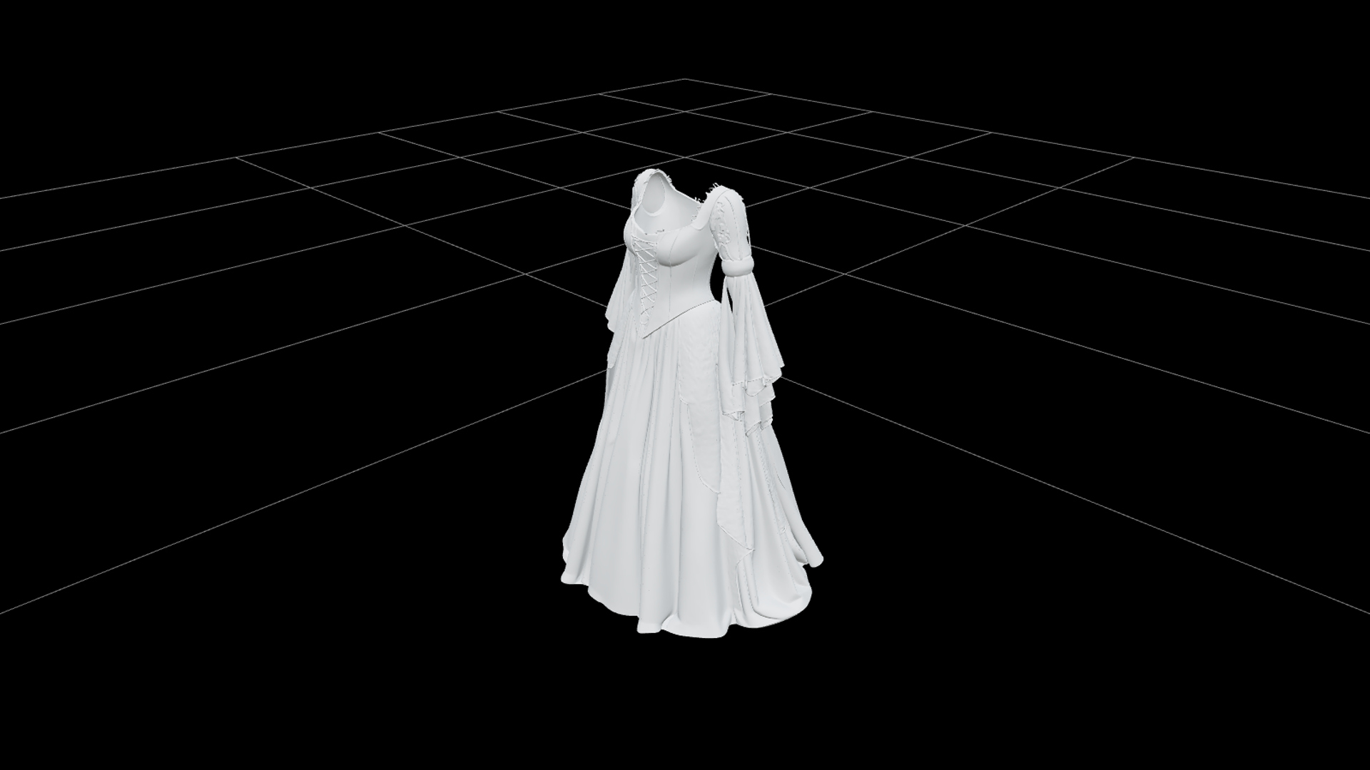 Witch Dress with Emerald Fabric and Purple Corset 3D Model 3D Model