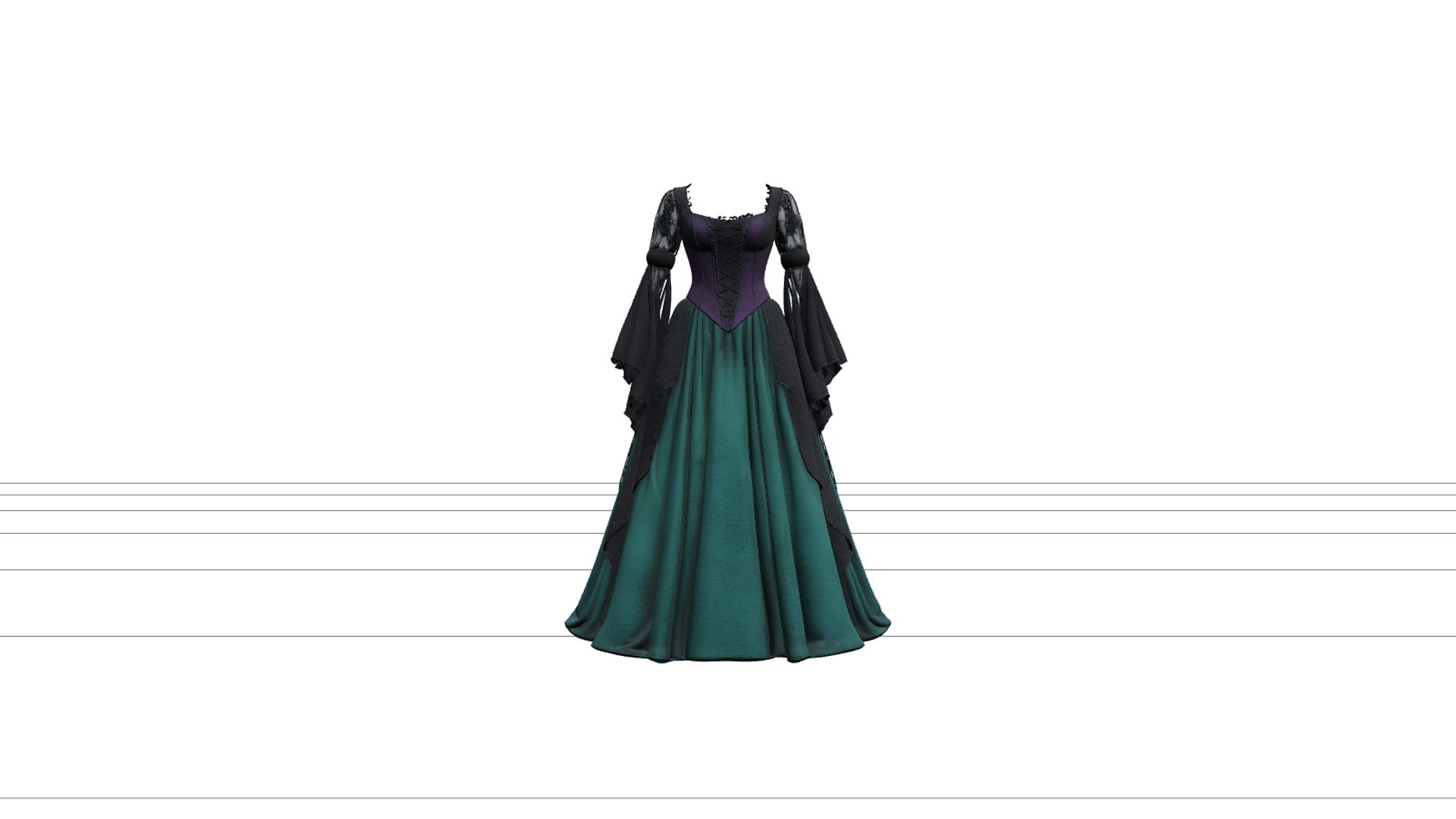 Witch Dress with Emerald Fabric and Purple Corset 3D Model 3D Model