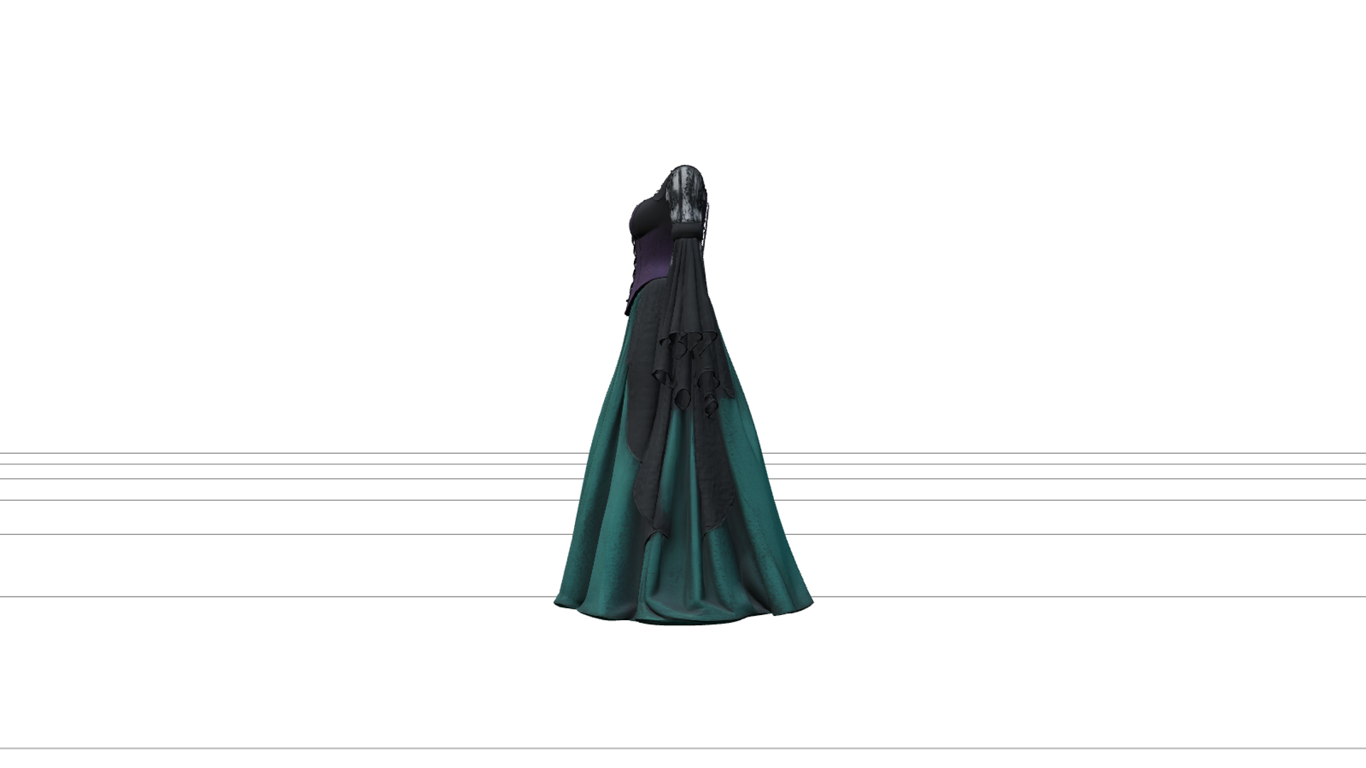 Witch Dress with Emerald Fabric and Purple Corset 3D Model 3D Model