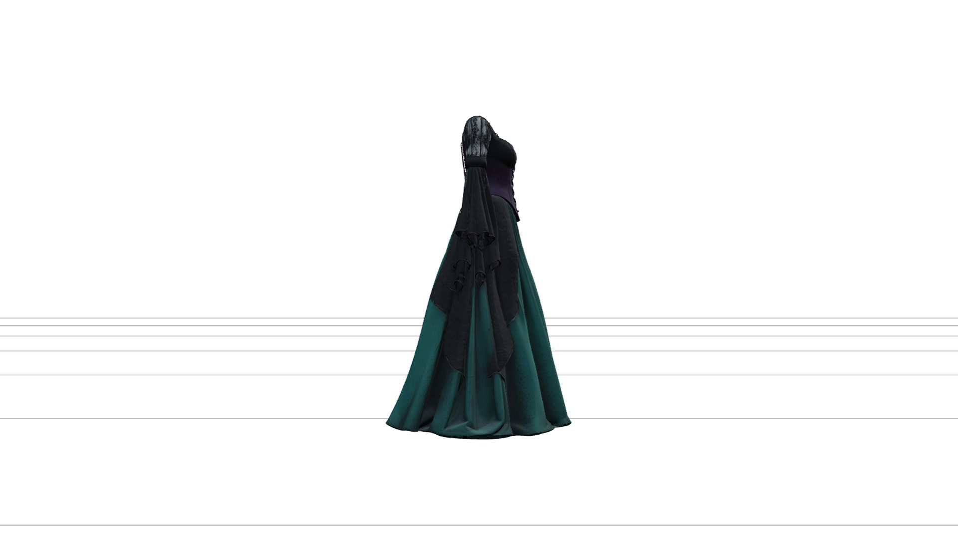 Witch Dress with Emerald Fabric and Purple Corset 3D Model 3D Model
