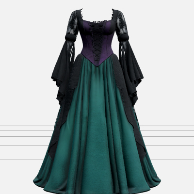 Witch Dress with Emerald Fabric and Purple Corset 3D Model