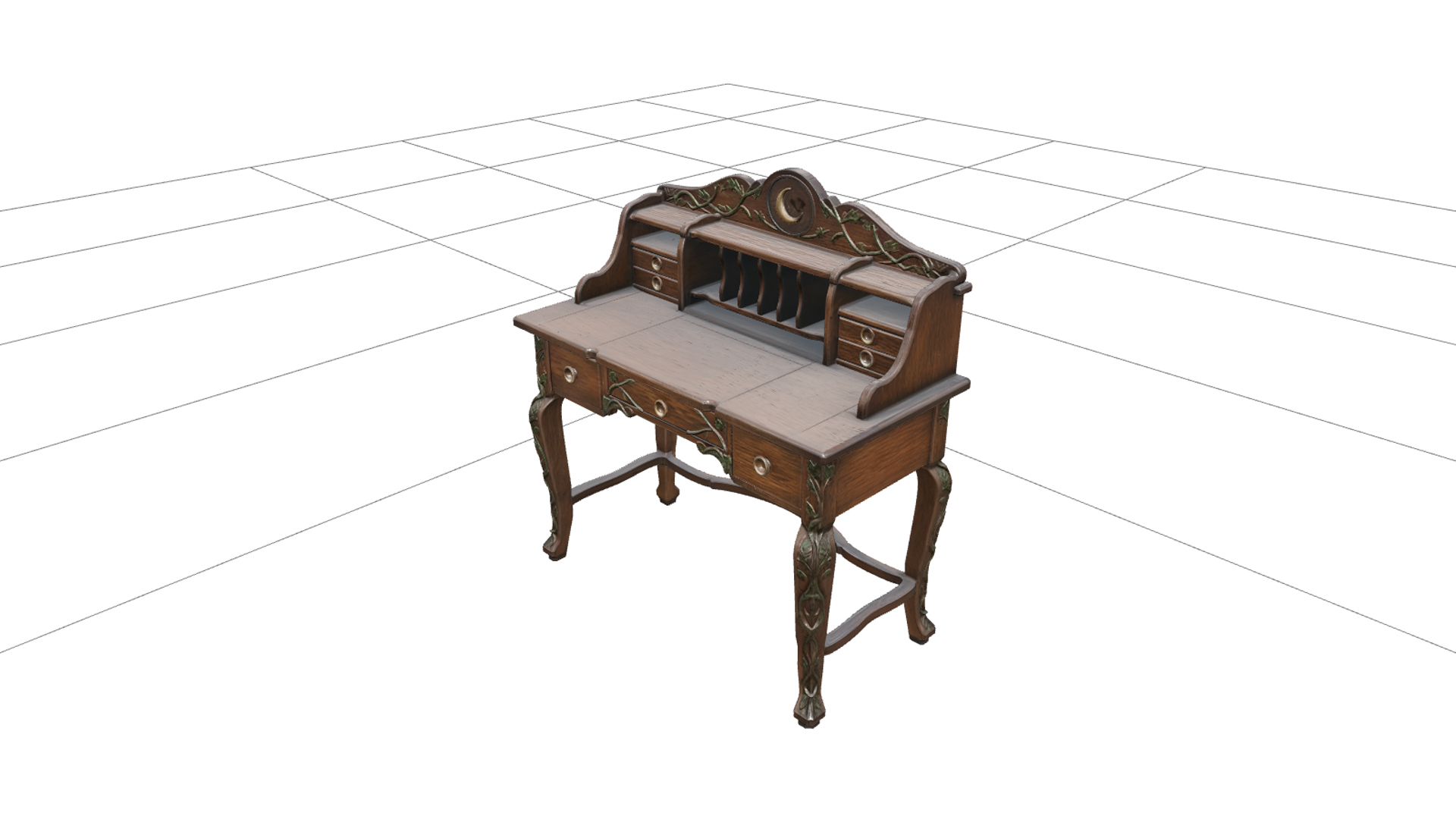 Witch Writing Desk with Brass Handles and Green Vines 3D Mod 3D Model
