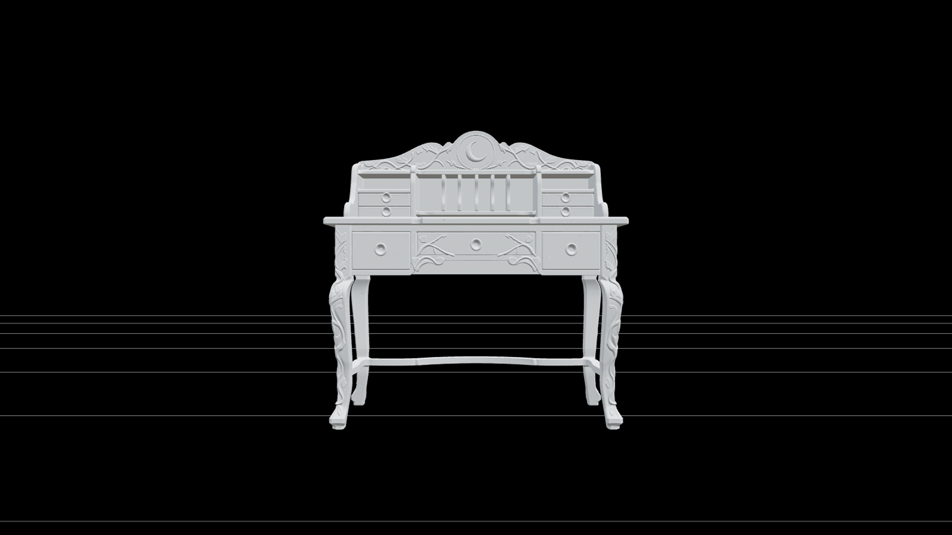 Witch Writing Desk with Brass Handles and Green Vines 3D Mod 3D Model