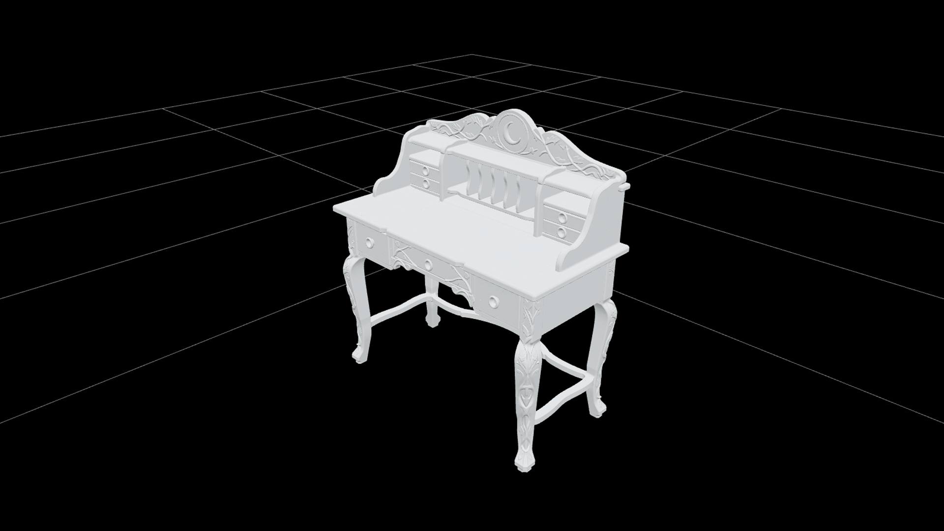 Witch Writing Desk with Brass Handles and Green Vines 3D Mod 3D Model
