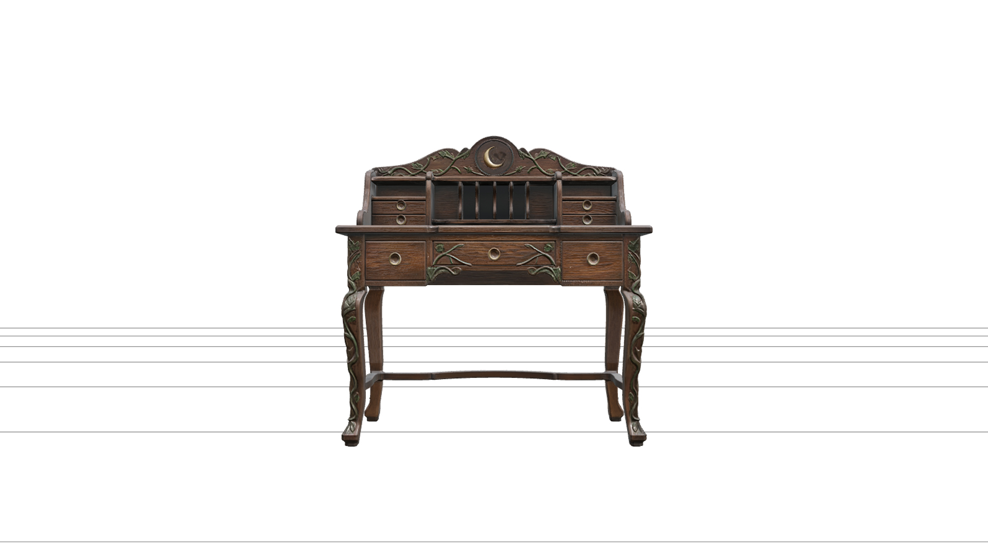 Witch Writing Desk with Brass Handles and Green Vines 3D Mod 3D Model